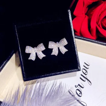 

Super flash temperament full white zircon bow delicate small earrings for women jewelry earring gift bow earring