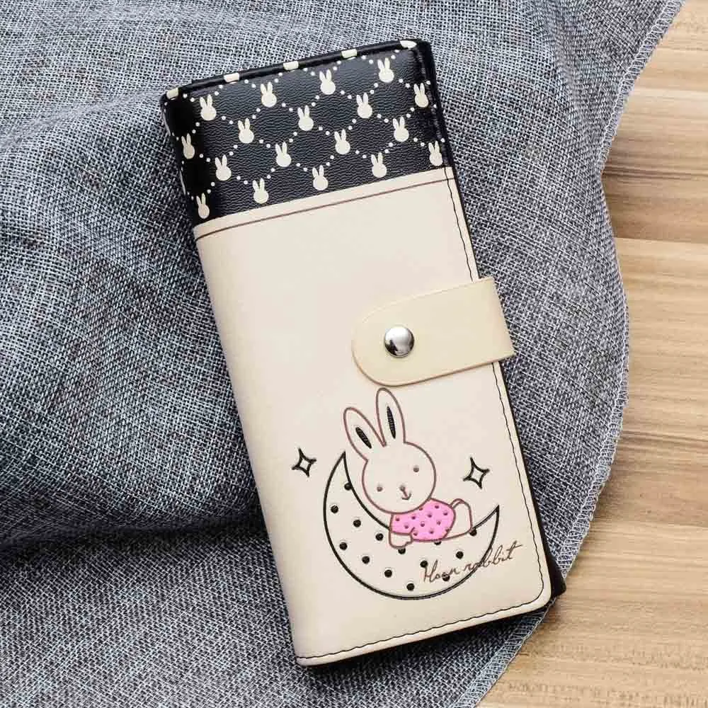 Модные женские кошельки с милым рисунком Kawaii, луна, кролик, молния, кошелек для монет, Женский Длинный кошелек, держатель для карт, Прямая поставка 815 - Цвет: BK
