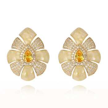 

TIRIM Drop Dangle Earrings Abalone shell drip oil Elegant Water-Shape AAA Zircon For women Wedding Banquet Earrings