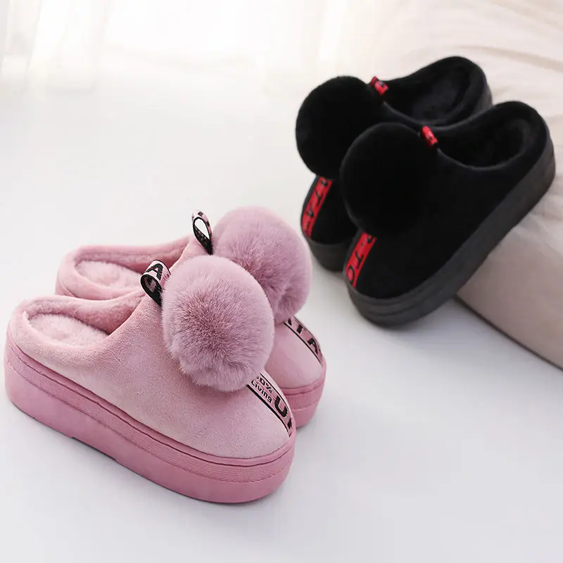 

Wedges Shoes New Warm Cute Bow Autumn Winter Woman Slippers Home Wear Sandals Woman Flats Plus Size Comfortable Platform Woman