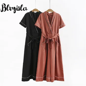 

4XL Oversize 130cm Long Jumpsuits Overweight Female Fashion Chic Wide Leg Romper Cool Playsuits With Sashes High Waist Bodysuits