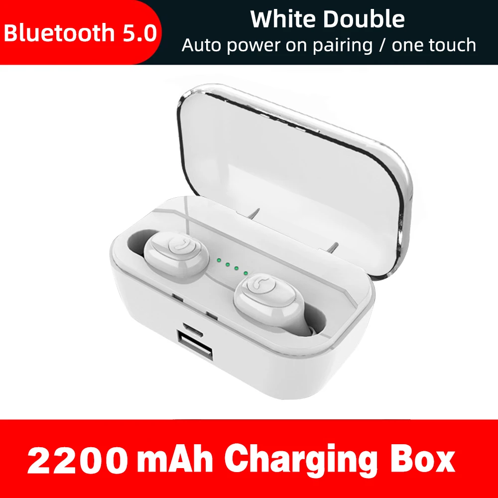 White double Bluetooth 5,0 наушники TWS Беспроводные наушники с громкой связью спортивные наушники с басами Водонепроницаемая гарнитура с микрофоном 3500 мАч зарядная коробка - Цвет: White double
