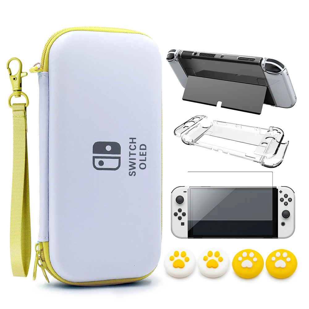 【Hot item】 Switch OLED Storage Carry Bag Accessories Kit PC Clear Cover Case Screen Protector With Analog Grips for Nintendo Switch OLED.