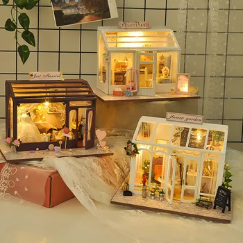 

DIY European Modern Shop Wodden Doll House Miniatures Dollhouse Furniture 3D Hand Assembled Model Creative Gift for Girl