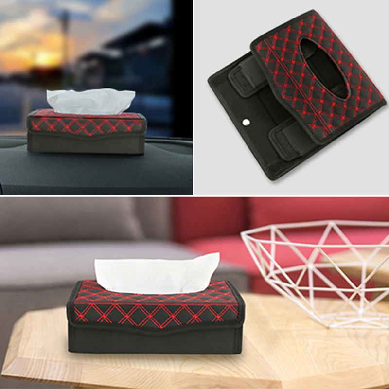 Car Tissue Holder Pu Leather Dashboard/armrest Tissue Box Foldable