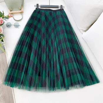 

Long Pleated Tutu Skirt Women Tulle Elegant Ladies A Line Skirts New Arrivals 2020 Women's Clothing High Waist Maxi Skirt