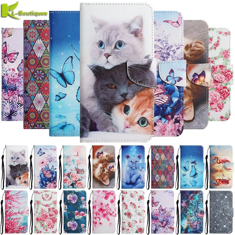 Painted Leather Phone Case For Xiaomi Mi 10 11 Lite 10T Pro 10 T Note 10 Lite Case On Mi A2 Lite Fundas Cat Wallet Book Cover