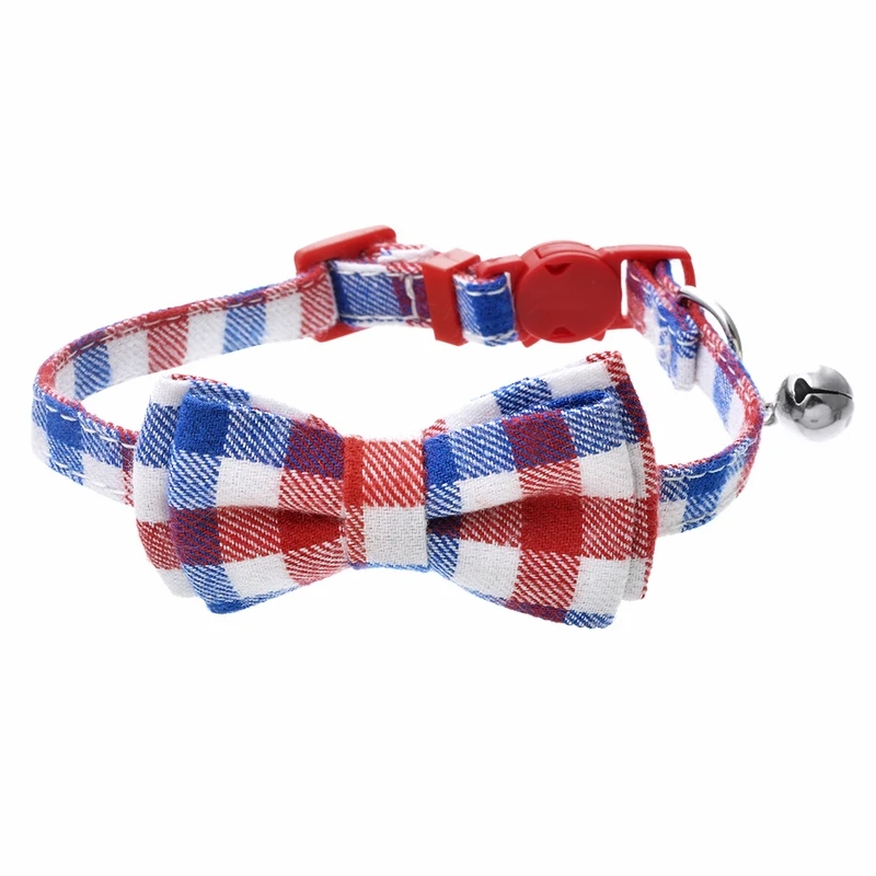 1pc white Инструменты для ухода за домашними животными, милые решетки, ошейник для кошек, модный галстук-бабочка с серебряным колокольчиком, ошейники для щенков, ошейники для маленькой собаки, котенка, кота - Цвет: 1pc white