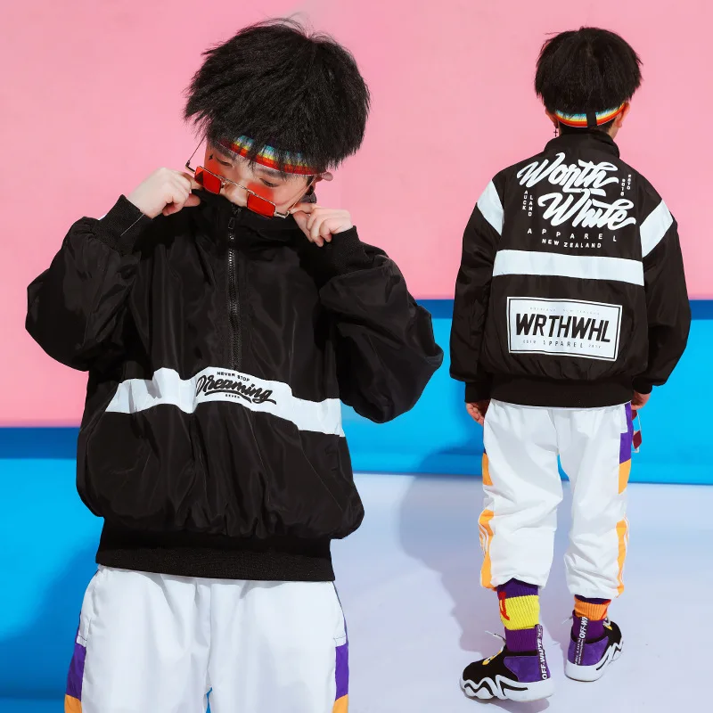 Children's Street Dance Wear Suit Loose Jacket+Pants 2 Piece Set Kids Girls Boys Hip Hop Costumes for Stage Performance 4-18T (2)