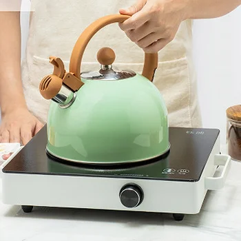 

Stainless Steel Boil Water Kettle Silicone Handle Hemispherical Green2.5L Whistle Pot Induction Cooker Household Kitchen Supplie