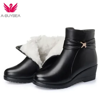 

Newest Fashion Winter Ankle Boots Women Boots Flat Warm Comfort Wool Shoes Snow Boots Genuine Leather Shoes Boots Plus Size