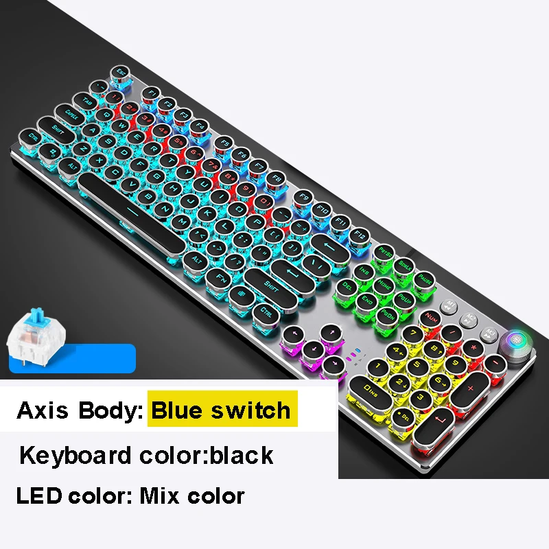 Blue switch-Black 104 клавишная металлическая панель игровая механическая клавиатура классный микс светодиодный светильник с подсветкой Проводная игровая клавиатура USB интерфейс для геймера ПК ноутбука - Цвет: Blue switch-Black