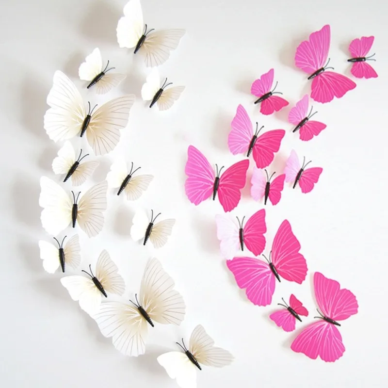 12pcs Magnet 3D Colorful Butterfly Sticker Art Decal Wall Decals Kids Home Decor 
