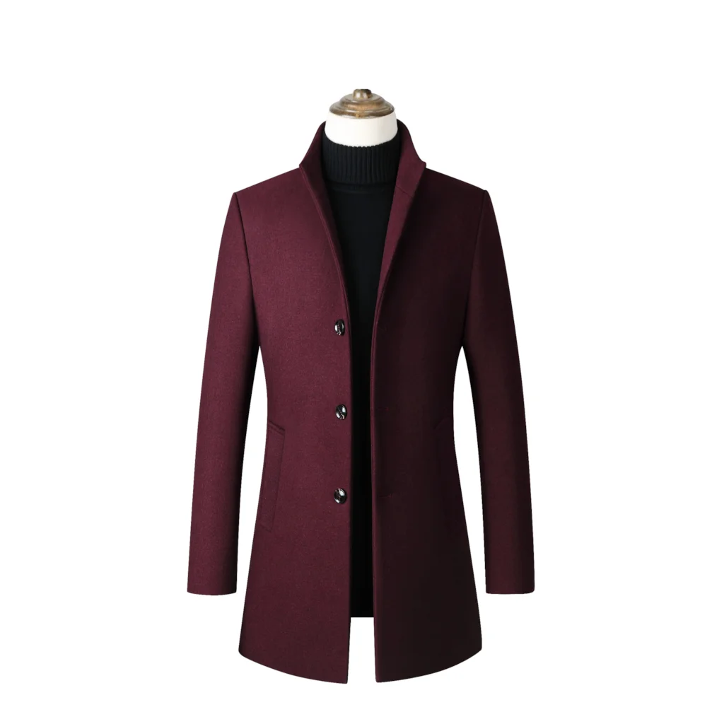Мужская Зимняя шерстяная куртка Pui tiua, мужское шерстяное пальто высокого качества, повседневное приталенное шерстяное пальто с воротником, мужское длинное хлопковое пальто с воротником - Цвет: wine