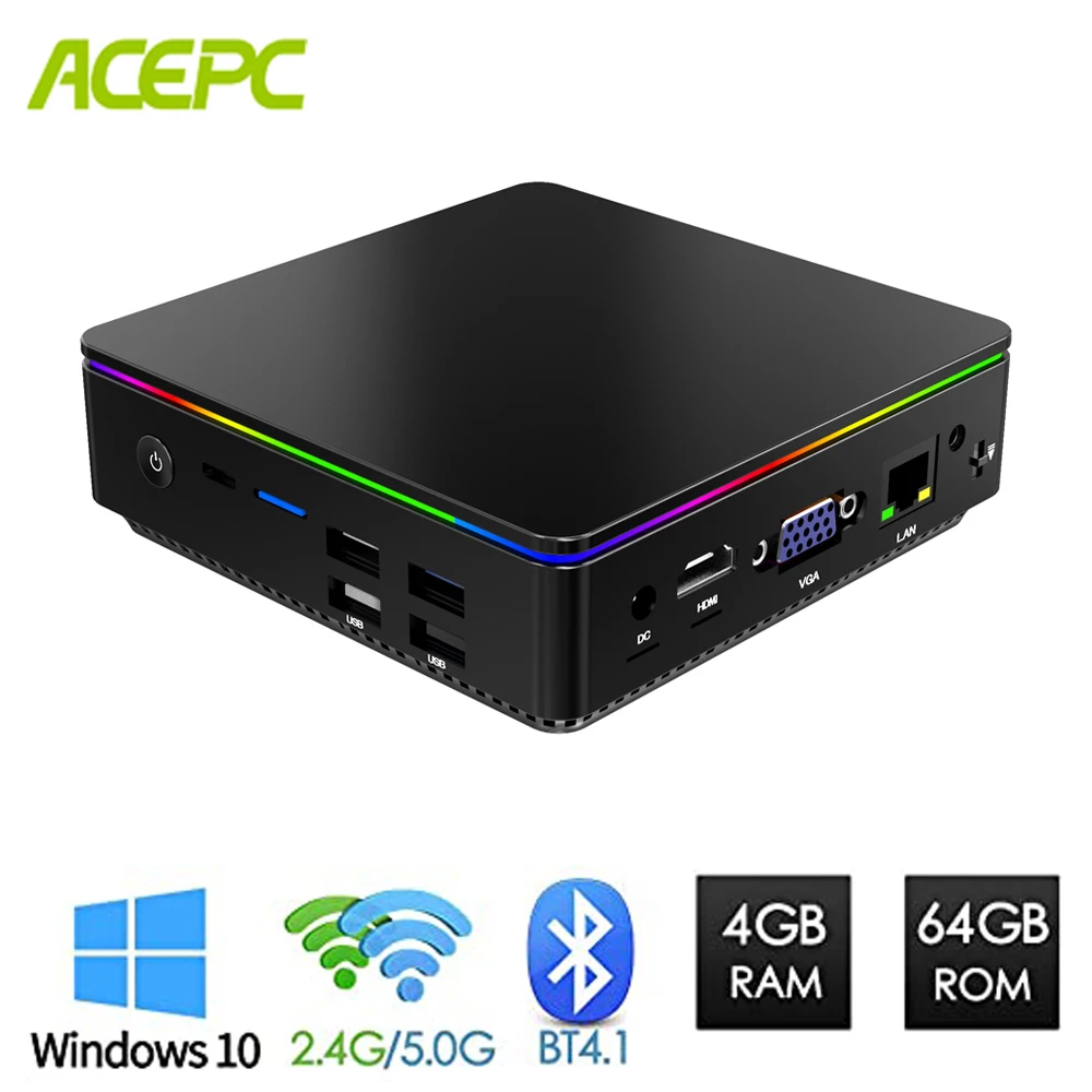 T95P Мини компьютер Windows 10 Intel Z8350 настольный 4 Гб 64 2 4/5 ГГц WiFi 4K Bluetooth 1 Micro PC USB C HDMI VGA