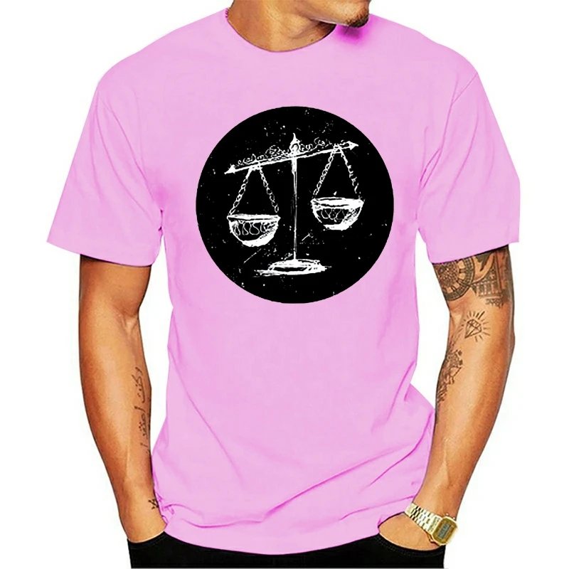 

T Shirt Short Sleeve for Men Clothing Summer LIBRA VINTAGE SCALES HOROSCOPE ZODIAC ASTROLOGY Mens White Extended Long Tee