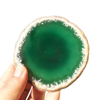 

Natural Agate Slice Gems Crafts Stone Green Agate Cup Mat Mug Glass Hot Beverage Holder Pad Mat Decorative Plates