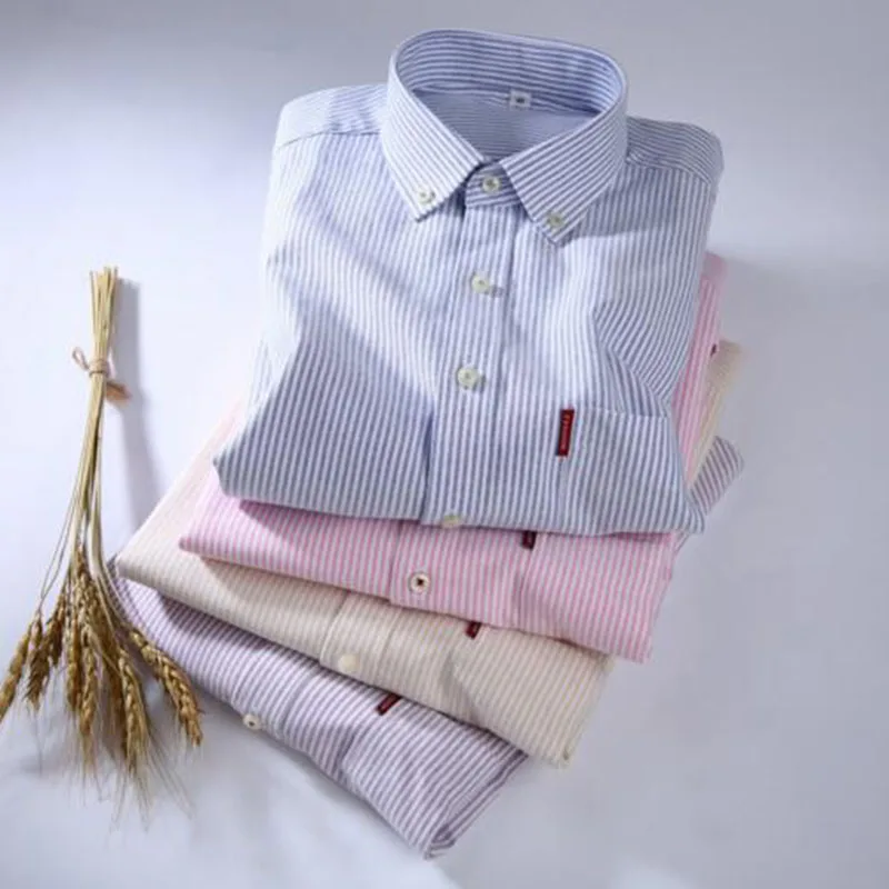 Полосатые повседневные рубашки с рисунком Camisa, Модные дышащие удобные Оксфордские тонкие хлопковые рубашки с отложным воротником