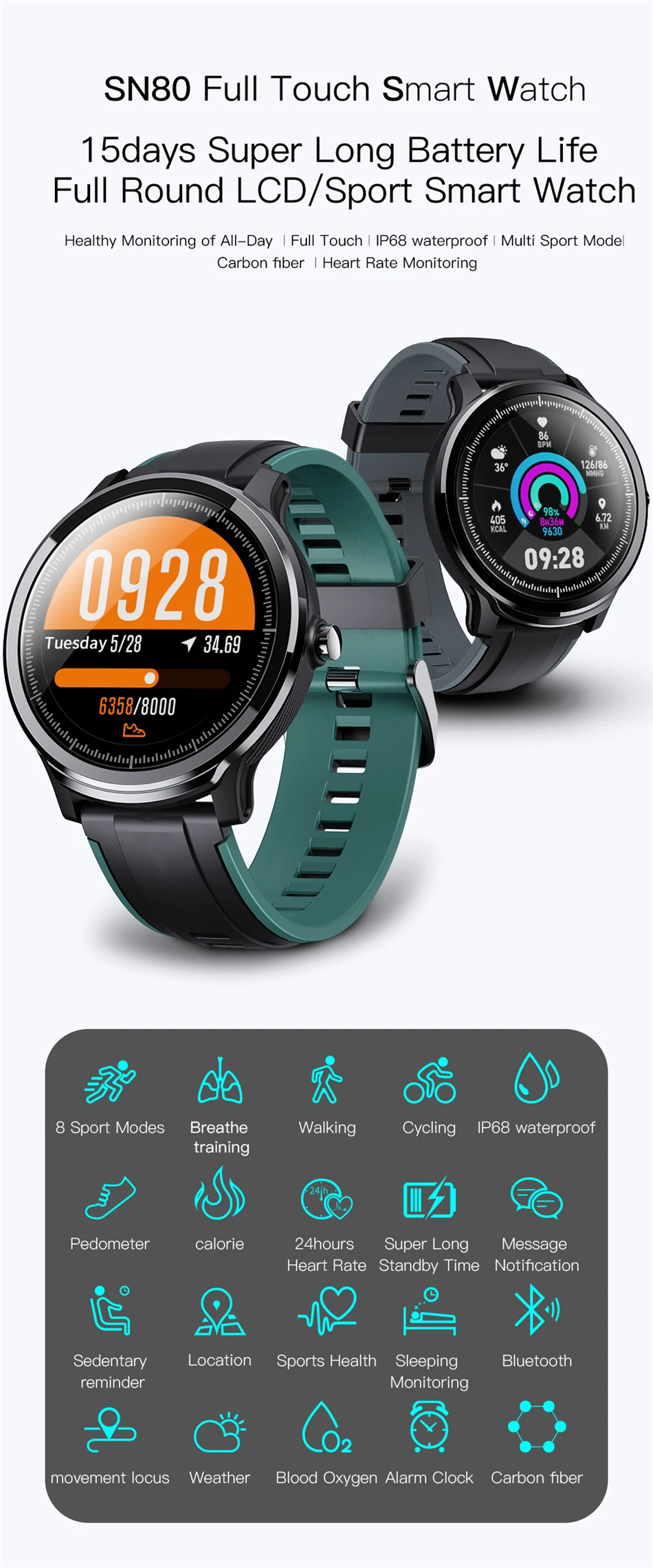 LIGE новые умные часы для мужчин и женщин полный сенсорный экран для сердечного ритма Монитор артериального давления спортивные фитнес-часы для Android IOS