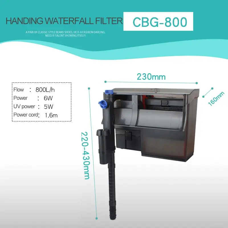 4 SunSun Hang On Filter Attachable 800 LH Suit 75-190L Aquarium with 5W UVC Lamp Oil Film Release Clean Water Fish Tank Filter