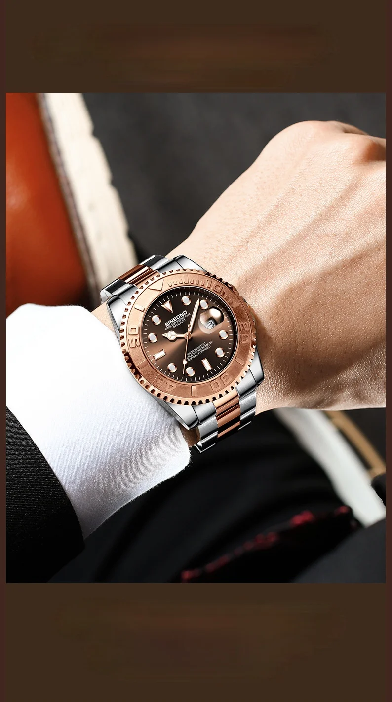BINBOND Top Brand Luxury Fashion Men Watches Luminous Calendar Waterproof Stainless Steel Watch Quartz Business Wristwatch
