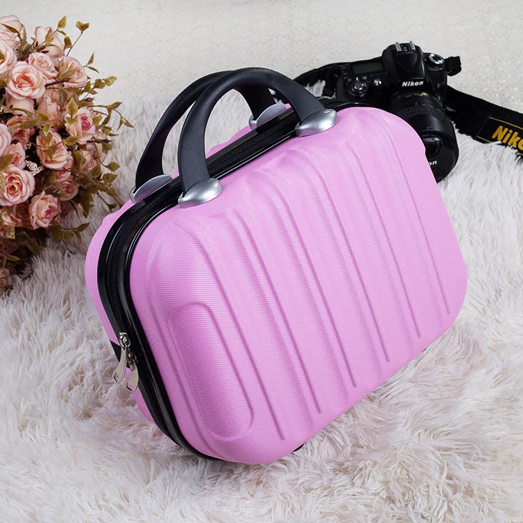 Women's Bag Portable Cosmetics Storage Travel Suitcase Bag 14 inch ABS Scratch-resistant Wear-resistant Cosmetic Suitcase Small - Цвет: Pink