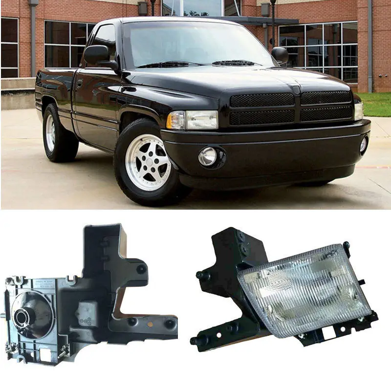 

For Dodge Ram 1998-2003 Glass Lens Light Composite Front Headlight Assembly Trim
