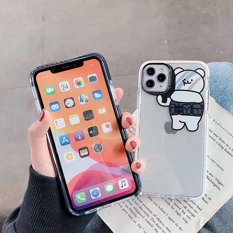 Прозрачный чехол для телефона с изображением пушки медведя для iPhone 11, 11Pro, 11 Pro, Max, высокое качество, двухцветная мягкая задняя крышка из ТПУ