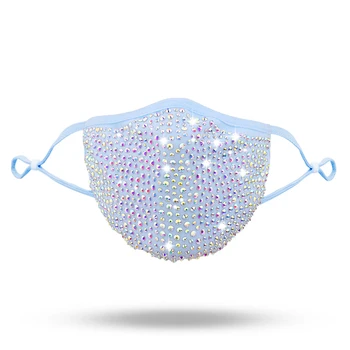 

2020 Fashion Celebrity Colorful Rhinestone Facial Mask Decoration Glitter Pearl Hanging Ear Breathable Sunscreen Face Accessorie