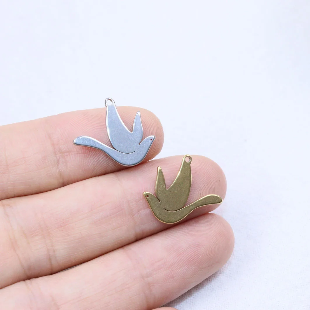 스테인리스강 예쁜 비둘기, DIY 발목 귀걸이, 무색 2 가지 색상, 도매, 15mm, 10 개