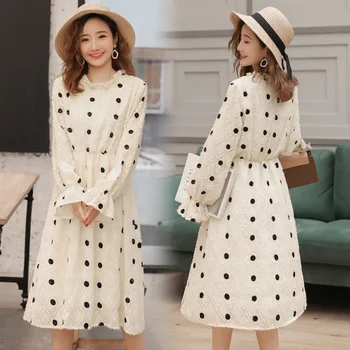 

2019 maternity dress autumn new style stand collar slimming dress Korean fashion pregnancy knit sweater
