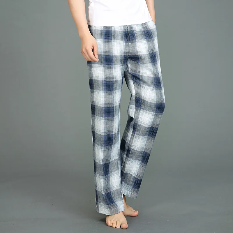 plaid pajama pants Spring Autumn Men 100% Cotton Pajama Pants Male Casual Plaid Home Trousers pantalon pijama hombre Lounge wear S-XXL 100KGS black silk pajamas