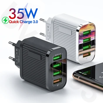 

Quick Charge 3.0 Phone Charger 4 Port USB 35W QC 3.0 Fast charger For Samsung Xiaomi Wall Travel Charger Adapter EU Plug