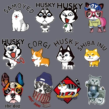 

Lovely Animal Cat dog Husky Iron On Appliques High Quality Stripe Stickers On Clothes DIY Heat Transfer Washable Fashion Patches