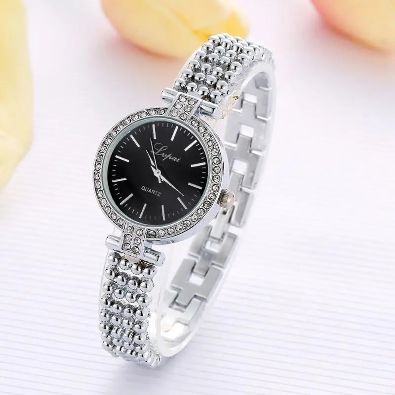 Silver-Black Роскошные Стразы браслет кварцевые Для женщин часы reloj модные часы из розового золота, Для женщин женские часы relojes para mujer - Цвет: Silver-Black