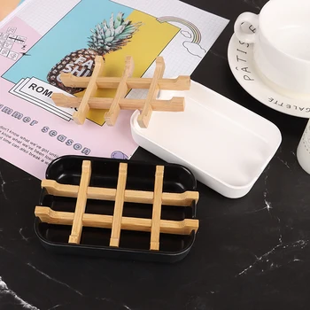 

1pc Bamboo Soap Dish Wooden Soap Holder Soap Box Case Container Tray Rack Plate
