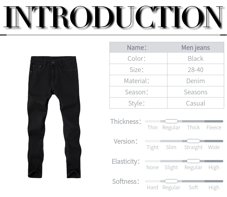 Черные Брендовые мужские джинсы, одежда, эластичные джинсы, деловые повседневные мужские джинсы, узкие брюки, Классические Стильные брюки, большие размеры 28-40