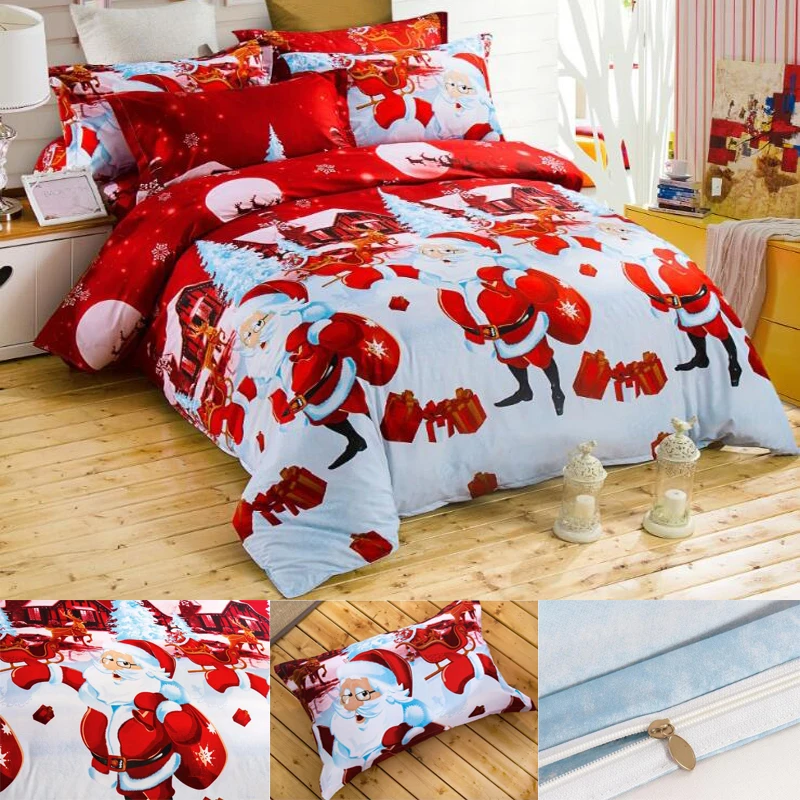 

Christmas Santa Claus Reindeer Gift Duvet Cover Set Duvet Cover Pillowcases Without Sheet Full Polyester