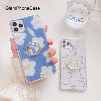 

GlamPhoneCase Gold Foil Flower Bracket Phone Case For iPhoneSE 2 11Pro/Max X XS Max XR Soft Silicone Cover For iPhone11 7 8Plus