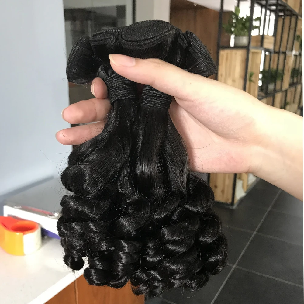 Double Drawn fumi curly brazilian virgin hair Weave Bundles 3/4 Human hair Extension Natural Color High Ratio can be bleach 613