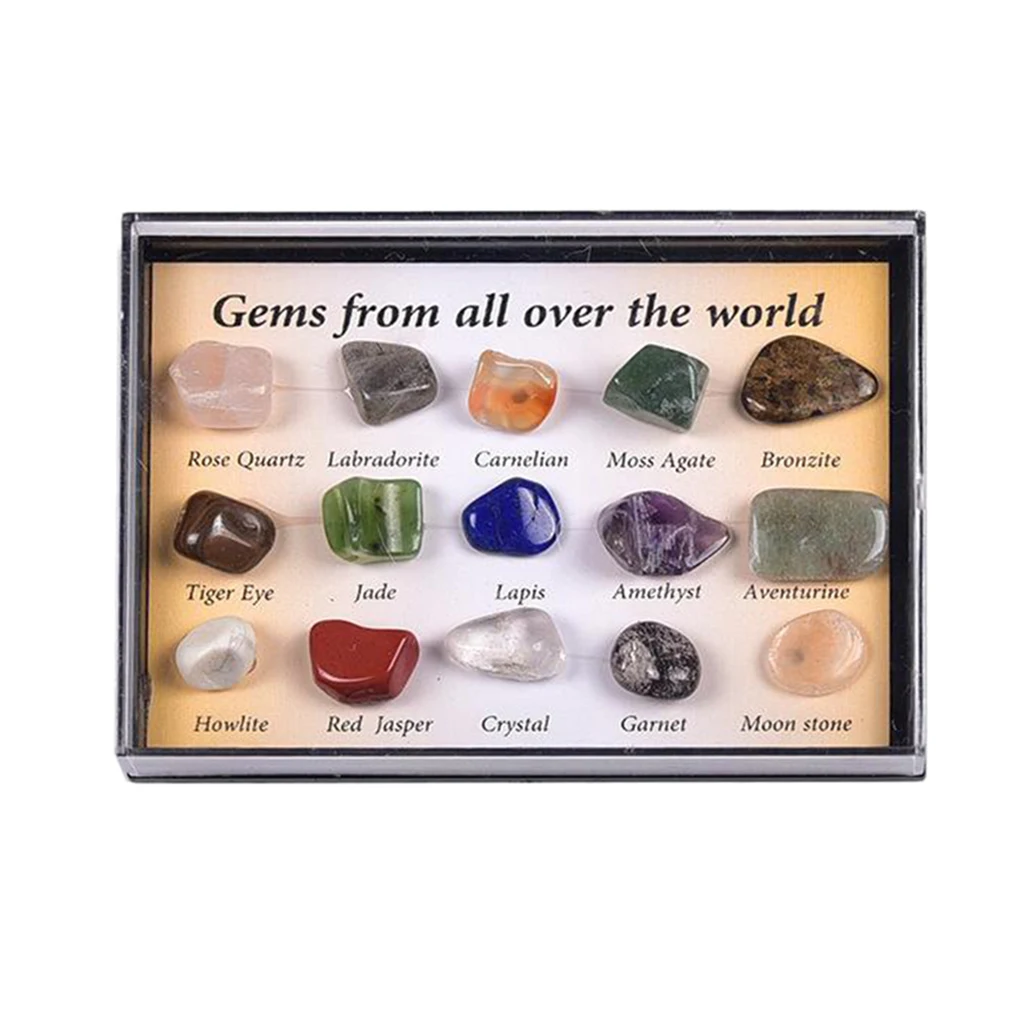 15pcs Natural Mineral Gemstone Rocks Crystal Polished Science Stones Collection Supplies Valentine's Day Present Gift