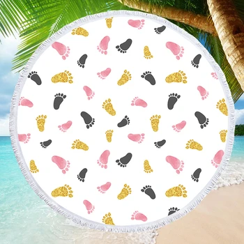 

Footprint Slippers Cozy Microfiber Beach Towel 150cm Round Adults Bikini Cover Shawl Outdoor Lawn Sport Yoga Mat