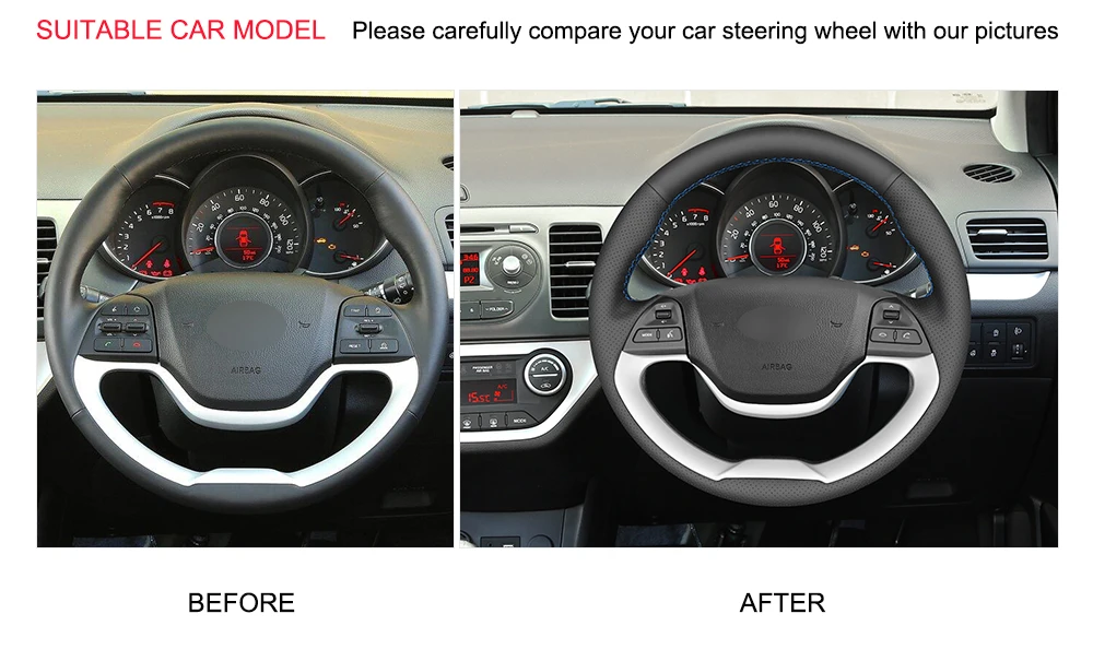 Ручная работа черный PU искусственная кожа чехол на руль для Kia Morning 2011- Picanto 2012
