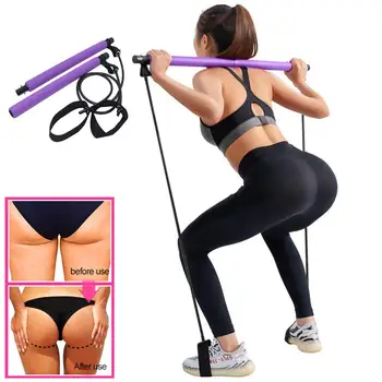 

Portable Pilates Bar Kit with Resistance Band Yoga Exercise with Foot Loop Yoga Pilates Stick Total Body Workout Toning Bar