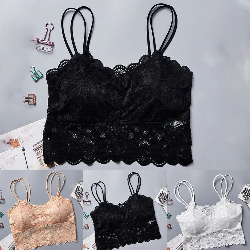 Women Sexy Bra Lingerie Ribbon Chest Pad No Steel Rim Lace Bras