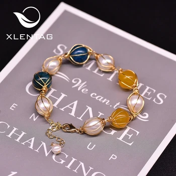 

Xlentag Original Design Natural Fresh Water Pearl Jade Kyanite Bracelets For Women Handmade Jewelry bransoletki damskie GB0202