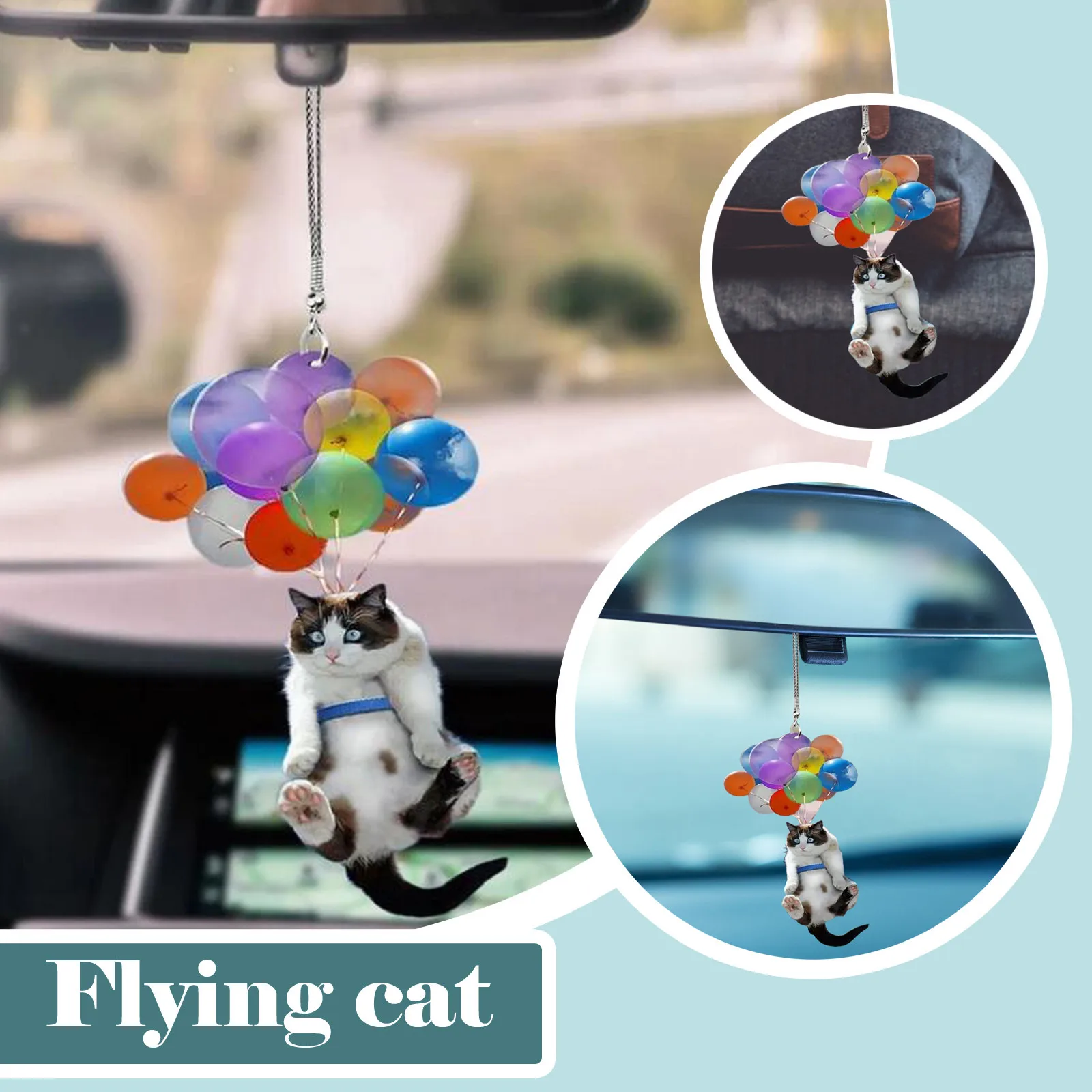 Funny colorful balloon cat car pendant and flying cat pendant keychain car  backpack accessories cute cat home decoration - AliExpress