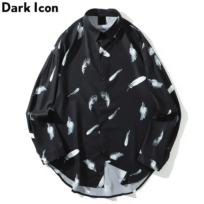 Мужская блуза с длинными рукавами и принтом темных иконок, осень, уличная рубашка Харадзюку, хип-хоп рубашка для мужчин, Camisa