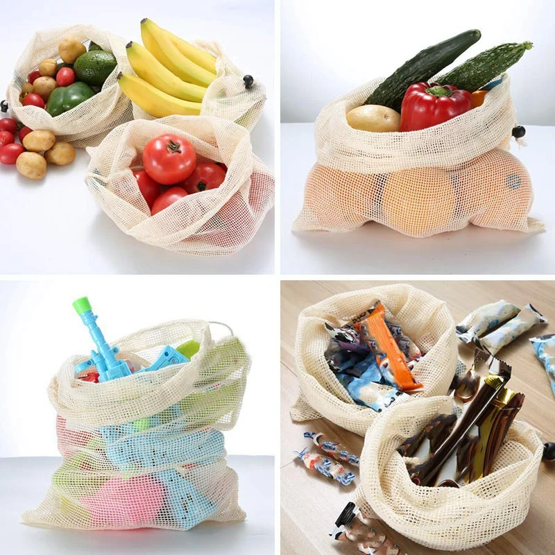 Производят сумки, 7 шт натуральный сетчатый мешок из хлопка, чистая хозяйственная сумка, многоразовые производят сумки, моющиеся, легкие, прозрачные, идеальные