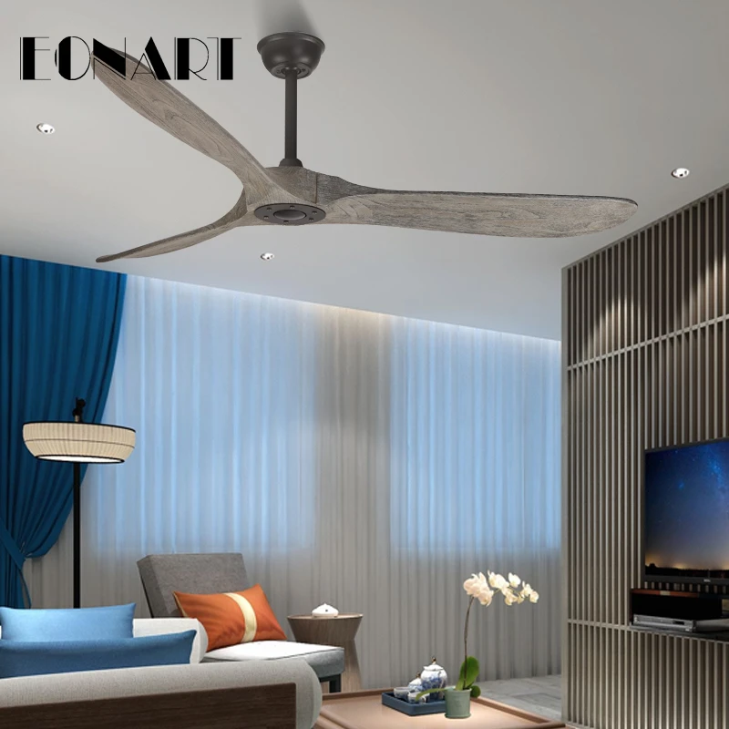 

52 Inch European style dc motor solid wood decoration with remote control no lamp wooden ceiling fan 220V indoor roof motor fan